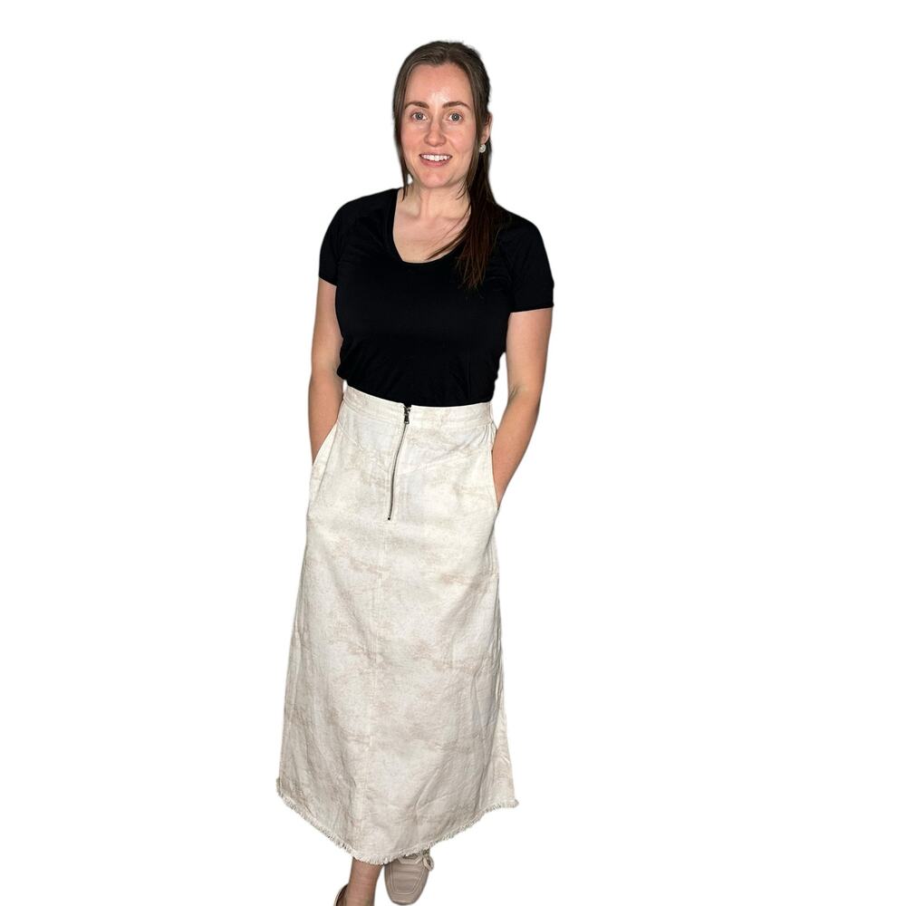 SEA NEW YORK Marble Denim Skirt Cream Tan White Women's Size 4 NWT Zip Front - Picture 2 of 11